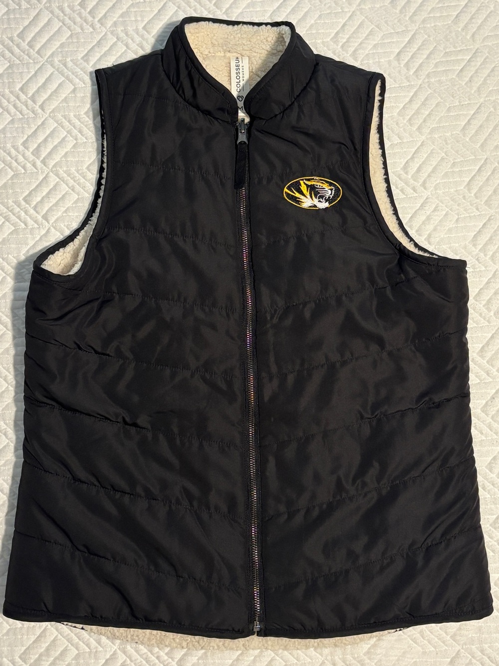 Women's Black Quilted Sherpa-Lined Vest with Mizzou Tiger Logo